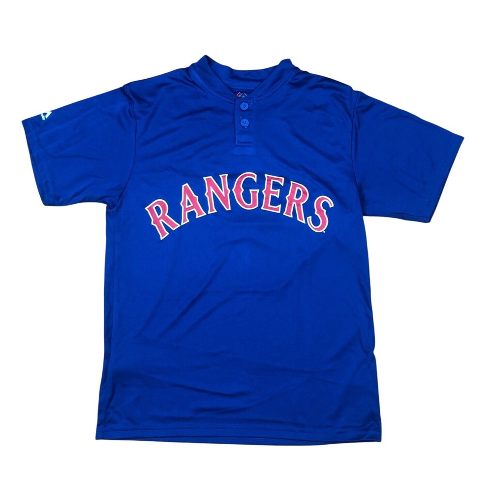 Majestic Shirt Youth Large Texas Rangers Blue Baseball Henley Performance MLB